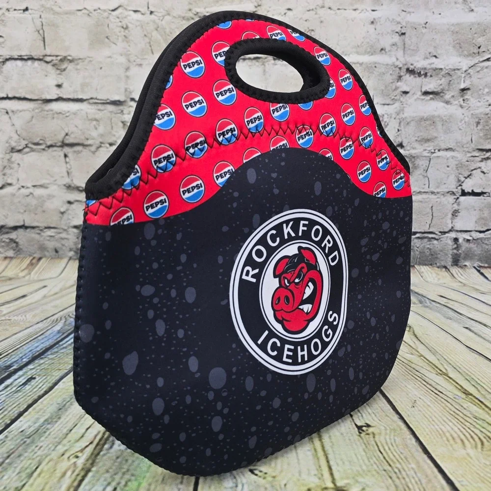 Rockford IceHogs Lunch Bag Tote Black Red Neoprene Insulated Cooler AHL Hockey